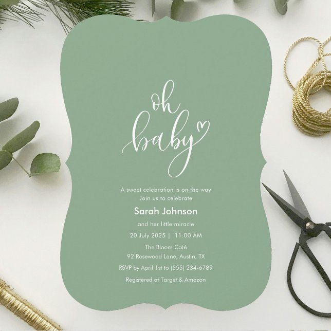 Convite Oh Baby! Minimal Typography Sage Green Baby Shower (Oh Baby! Minimal Typography Sage Green Baby Shower Invitation)