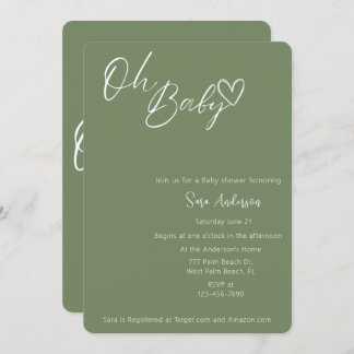 Convite Oh Baby Minimalist Sage Green Chá de fraldas