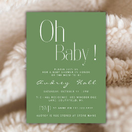 Convite Oh Baby Minimalist Sage Green Chá de fraldas