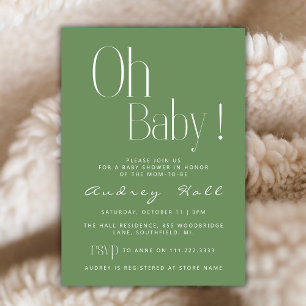 Convite Oh Baby Minimalist Sage Green Chá de fraldas