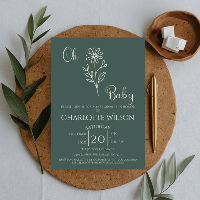 Convite Oh Baby Minimalist Wildflower Baby Shower (Criador carregado)