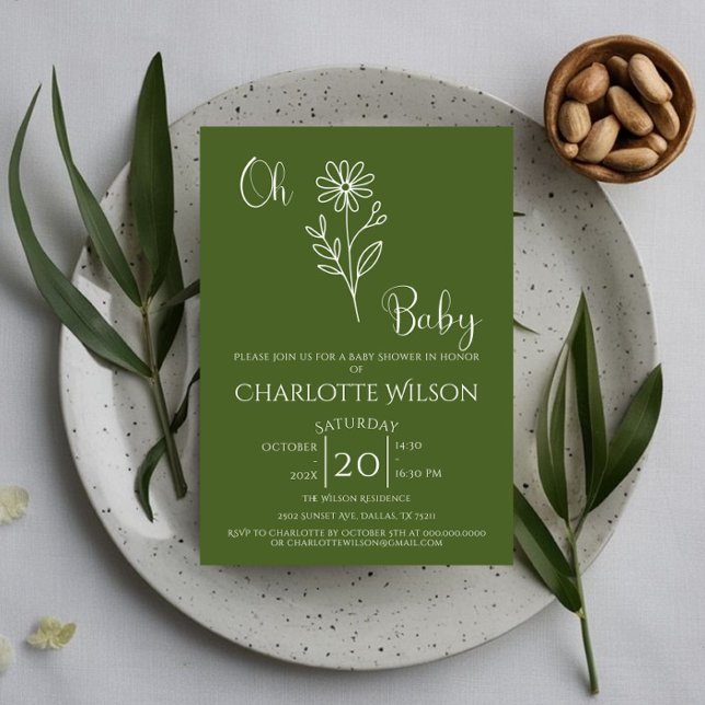 Convite Oh Baby Minimalist Wildflower Baby Shower (Criador carregado)