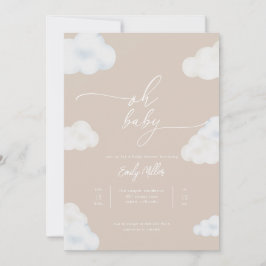 Convite Oh Baby Modern Beige Cloud Invitation