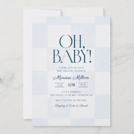 Convite Oh Baby Modern Blue Checkered Baby Shower