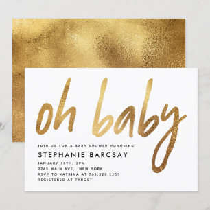 Convite Oh Baby Modern Glam Dourado Chá de fraldas