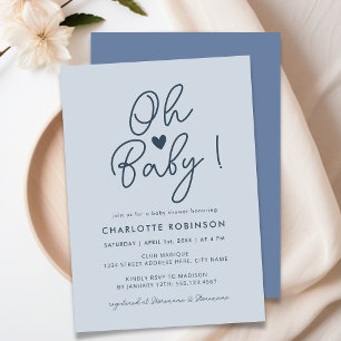 Convite Oh Baby Modern Simples Pastel Blue Boy Chá de fral