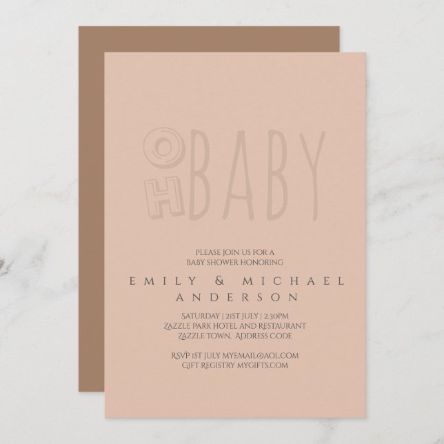 Convite Oh Baby Modern Typografia Casal de Script (Frente/Verso)