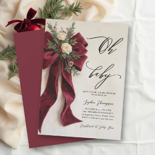 Convite Oh Baby Natal Caligrafia Laço Vermelho Chás de Beb