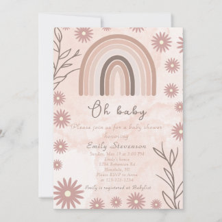 Convite Oh Baby Neutral Chá de fraldas Arco-Íris Boho Flor