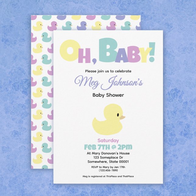 Convite Oh Baby Pato de Borracha Chuvinha de Bebê Sem Gêne (Criador carregado)