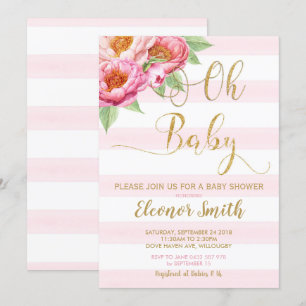 Convite Oh Baby Peony Chá de fraldas Floral Garota do Con