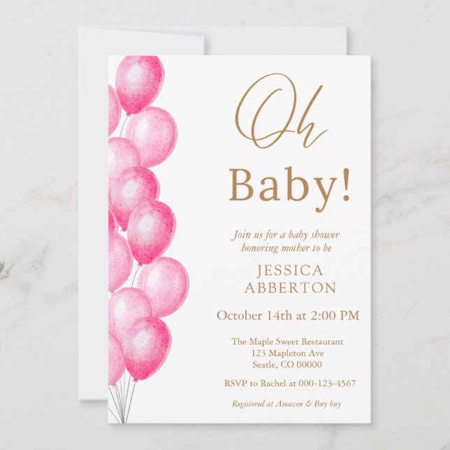 Convite Oh baby! Pink Gold girl baby shower (Frente)