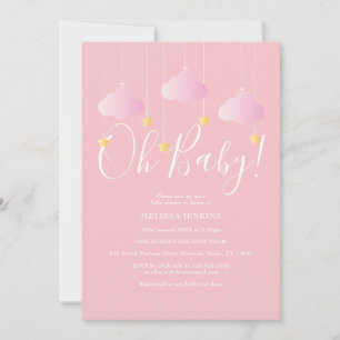 Convite Oh Baby Pink Twinkle Twinkle Baby Shower/Chá de Be