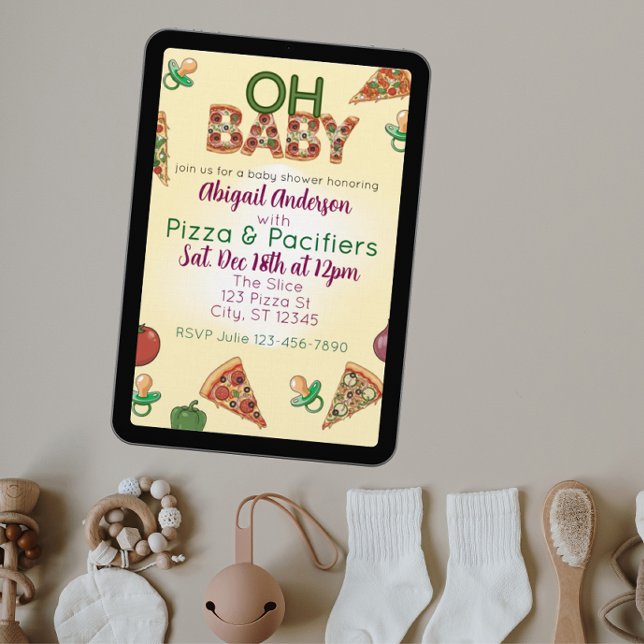 Convite Oh Baby, Pizza & Pacifiers Baby Shower (Criador carregado)