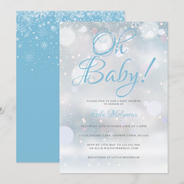 Convite Oh Baby Primeiro Chuva de Neve Baby Shower / Sprin (Frente/Verso)