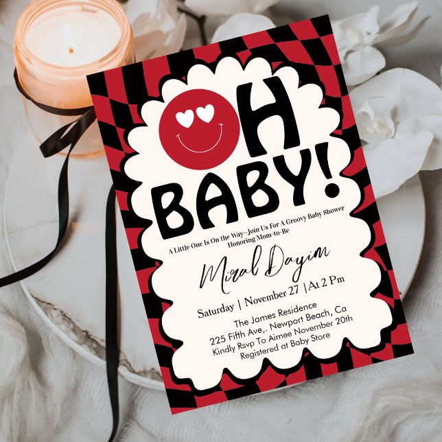 Convite Oh Baby! Retro Groovy Happy Face Baby Shower  (Criador carregado)
