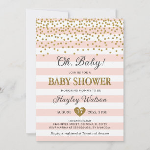 Convite Oh Baby Rosa Bege Dourado Confettti Chã de Bebê Me
