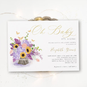 Convite Oh Baby Rustic Sunflowers Borboletas Baby Shower