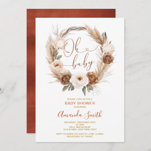 Convite Oh Baby Rustic Terracota Orange Floral Chá de fral