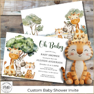 Convite Oh Baby Safari Animal Chuvinha de Bebê Neutra em G