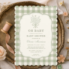Convite Oh Baby Sage Green Gingham Baby Shower