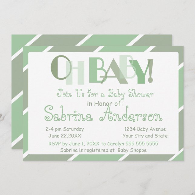 Convite Oh Baby Sage Green Modern Chá de fraldas Impressio (Frente/Verso)
