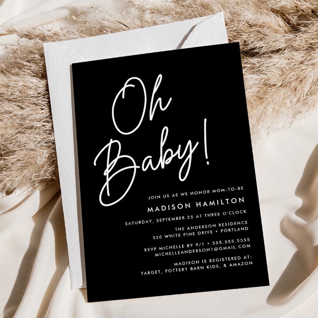 Convite Oh Baby Script Black Minimalist Baby Shower (Criador carregado)