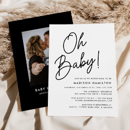 Convite Oh Baby Script Minimalist Photo Baby Shower