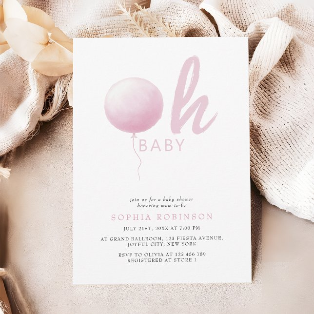 Convite Oh Baby Soft Pastel Pink Balloon Baby Girl Shower (Criador carregado)