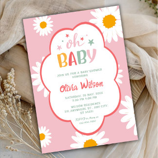 Convite Oh Baby Soft Pink Daisy Baby Girl Shower