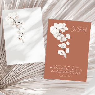 Convite Oh Baby Terracotta White Orchids Chá de fraldas