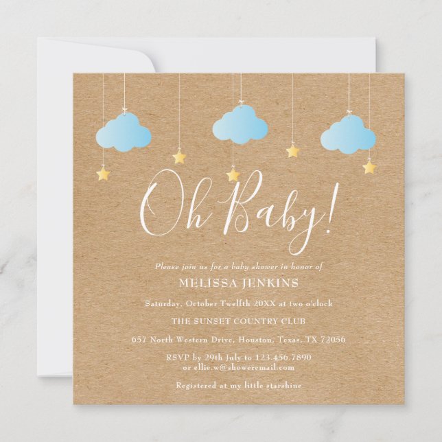 Convite Oh Baby Twinkle Twinkle Baby Shower / Chá de Bebê (Frente)