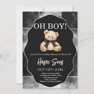 Convite Oh Baby Urso de Pelúcia Chuveiro de Bebê Preto e B