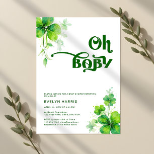 Convite Oh Baby Watercolor Greenery Chá de fraldas irlandê
