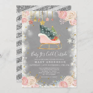 Convite Oh Baby Winter Snowflake Sleigh Chá de fraldas 