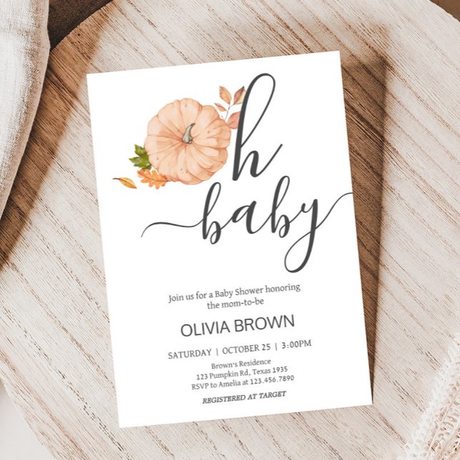 Convite Oh Bebê Abóbora Chuvinha de Bebê (Oh Baby Pumpkin Fall Autumn Baby Shower Invitation)