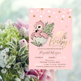 Convite Oh Bebê Bebê Fofo Flamingo Rosa Estrelas Chá de Be