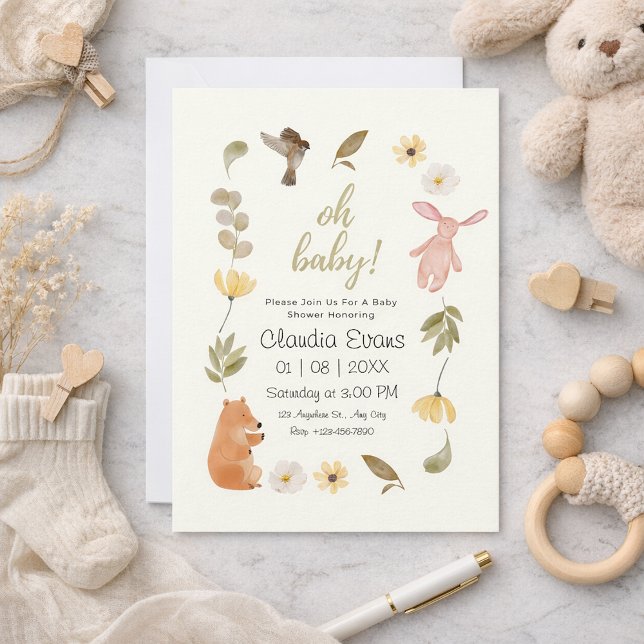 Convite Oh Bebê Boho Citrino Floresta Amarela chá de bebê (Criador carregado)