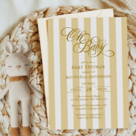Convite Oh Bebê Caligrafia Elegante e Listras Chás de Bebê