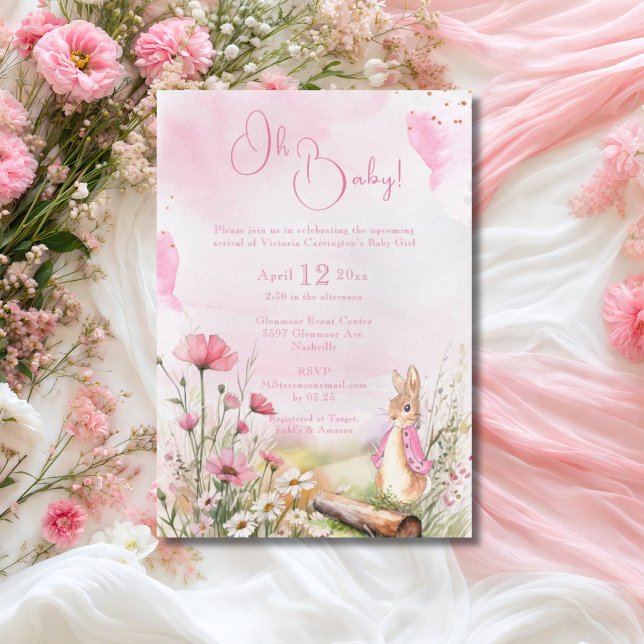 Convite Oh Bebê Coelho Coelho Cor-de-Água Rosa (Criador carregado)
