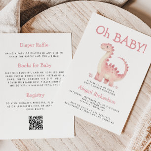 Convite Oh Bebê Dinossauro Rosa QR Code Girls Chá de frald