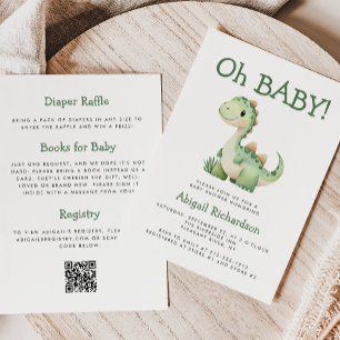 Convite Oh Bebê Dinossauro Verde Fofo Código QR Chá de Beb