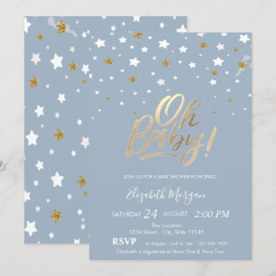 Convite Oh Bebê Estrelas Poeira Azul Baby Shower