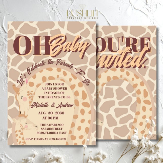 Convite Oh Bebê Girafa Tema de Chuvada de Bebê Safari (Criador carregado)