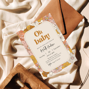 Convite Oh bebê Retro Boho chá de fraldas Floral Gravidez