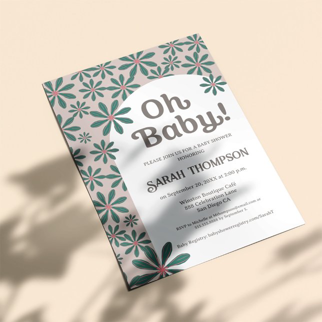 Convite Oh bebê Retro Boho Daisy Flower chá de fraldas (Retro Oh Baby boho baby shower invitation. )