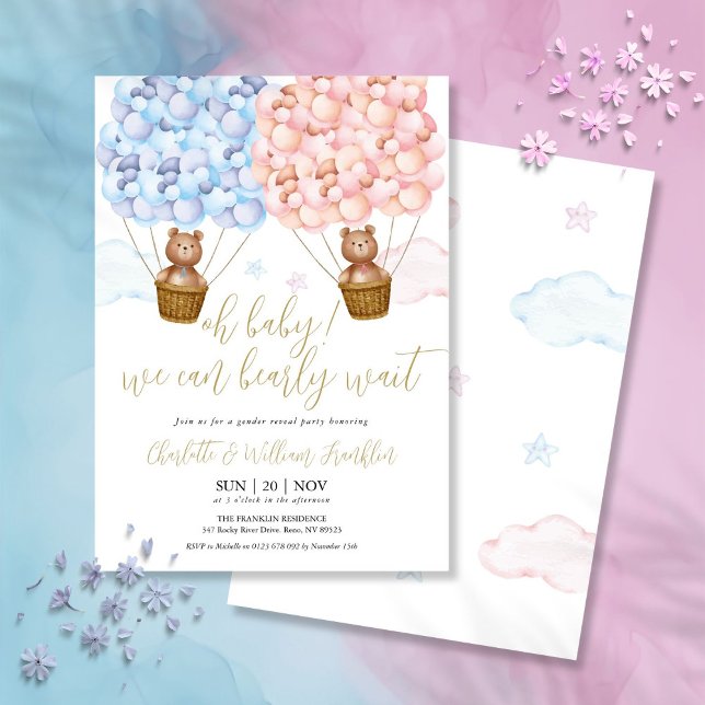 Convite Oh Bebê Urso Mal Podemos Esperar Festa de Revelaçã (Oh Baby Bearly Wait Teddy Bear Gender Reveal Party Invitation)