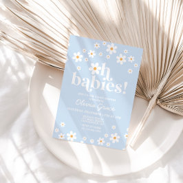 Convite Oh, bebês! Chá de fraldas azul-margarida pálido