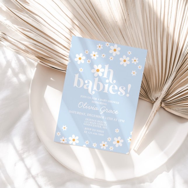 Convite Oh, bebês! Chá de fraldas azul-margarida pálido (Criador carregado)