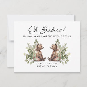 Convite Oh Bebês Gêmeos No Caminho Do Urso De Aquarela